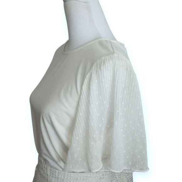 Adrianna Papell Cream Blouse with Sheer Sleeves Sz.L EUC - Picture 2 of 6